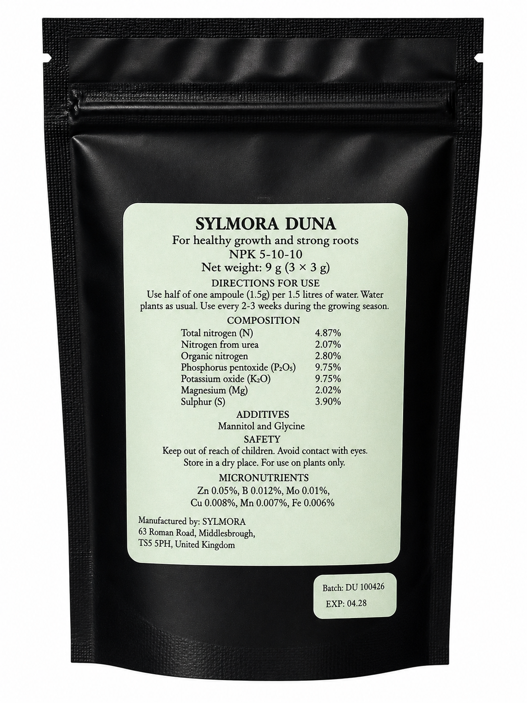 SYLMORA DUNA back label