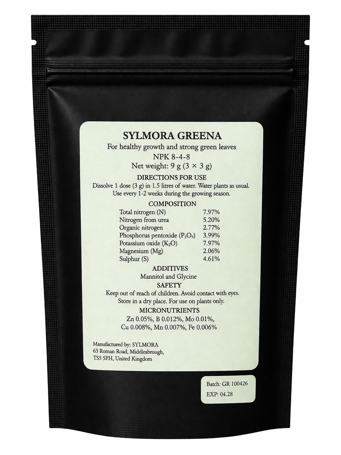 SYLMORA GREENA back label