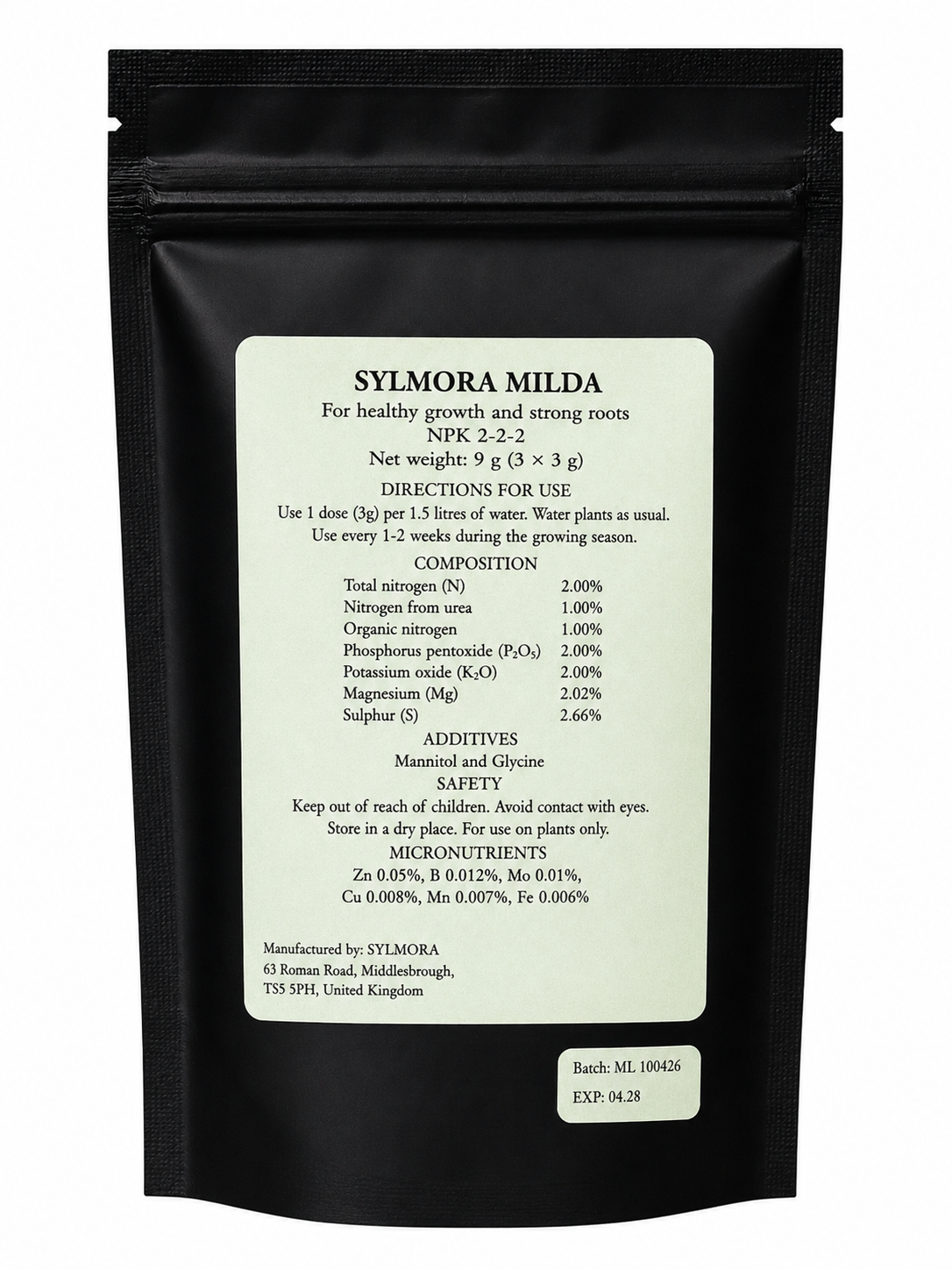 SYLMORA MILDA back label