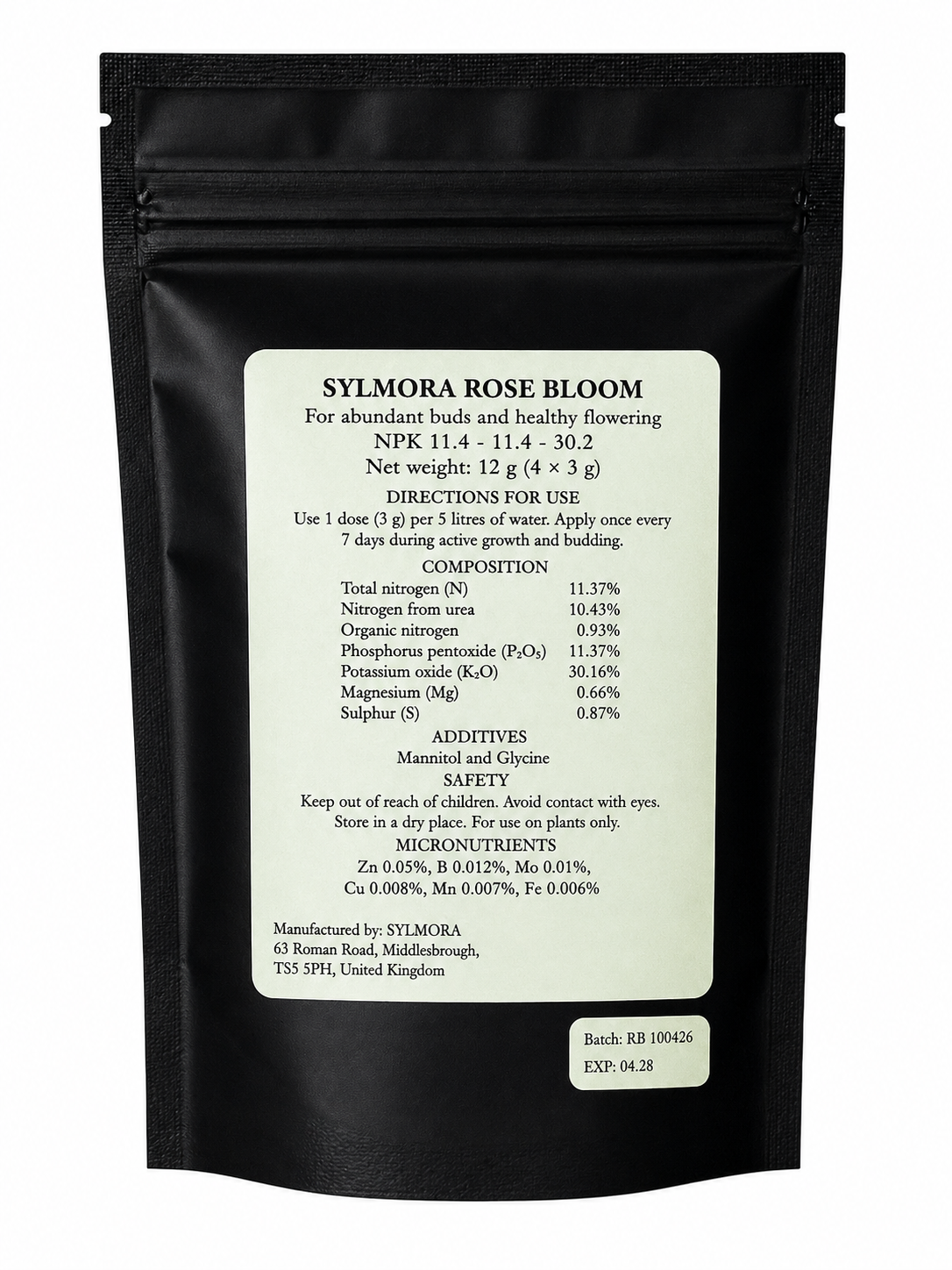 SYLMORA ROSE BLOOM back label